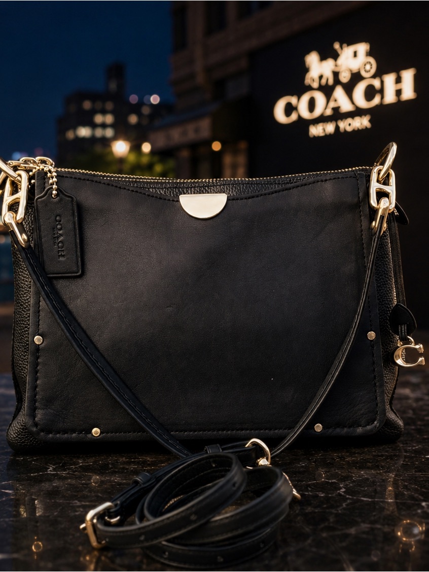 Coach Dreamer Shoulder Bag, Black Leather And Suede, Polished Gold-Tone Hardware